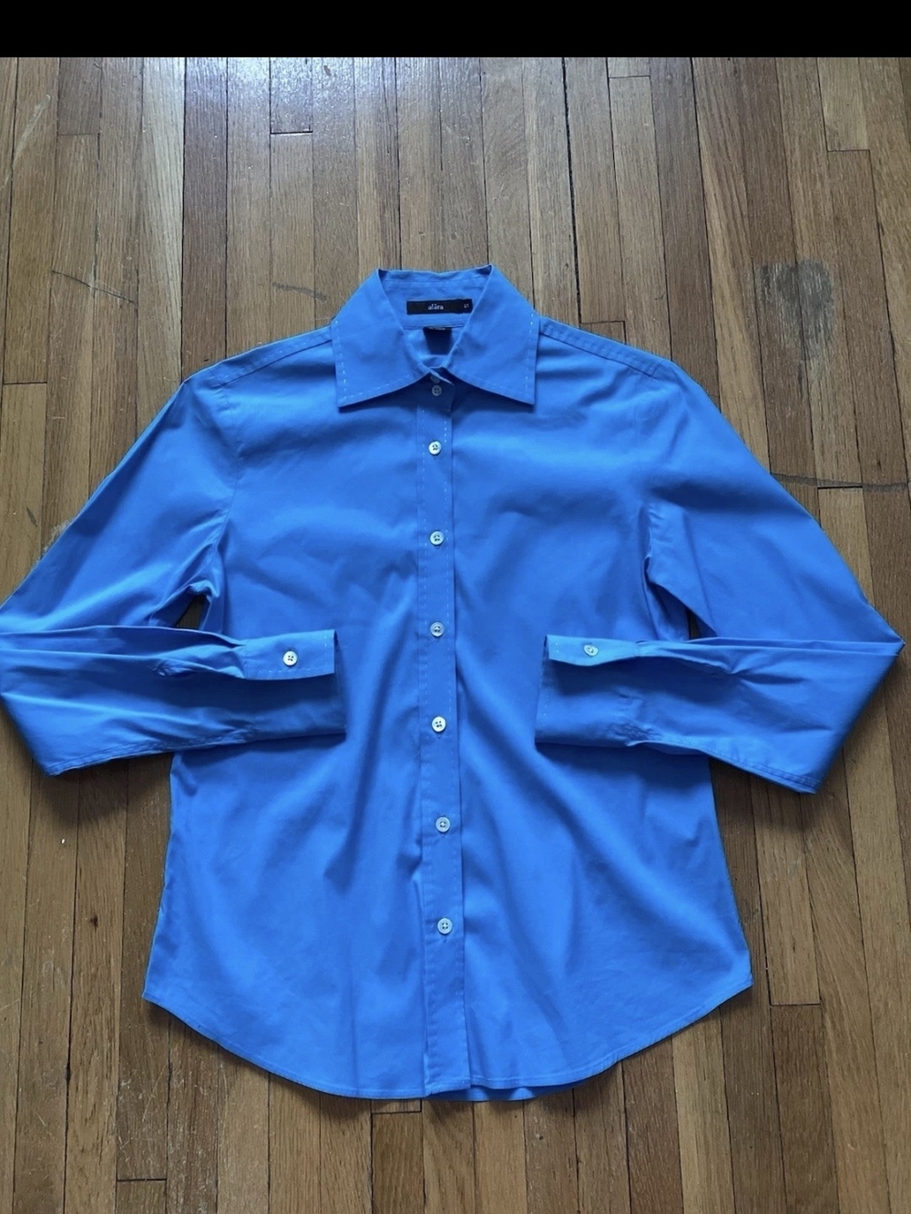 Luxe ALARA Ladies Small Solid Teal Blue Button-Front Shirt,Cotton Blend,MINT
